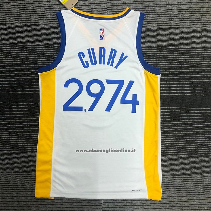 Maglia Golden State Warriors Stephen Curry 2974th 3 Points Bianco